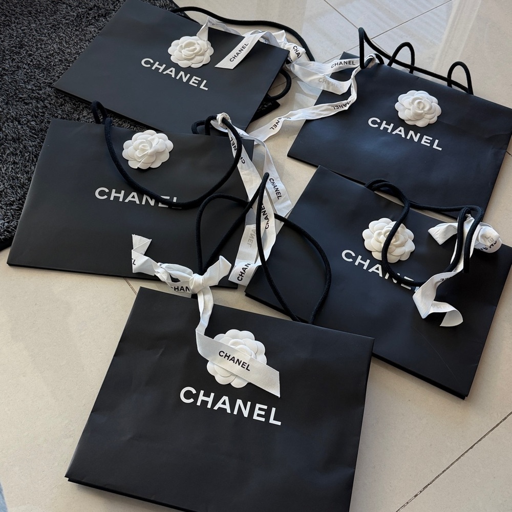 ✨ CHANEL Authentic Shopping Bag Set — Camellia + Ribbon — Bundle of 5